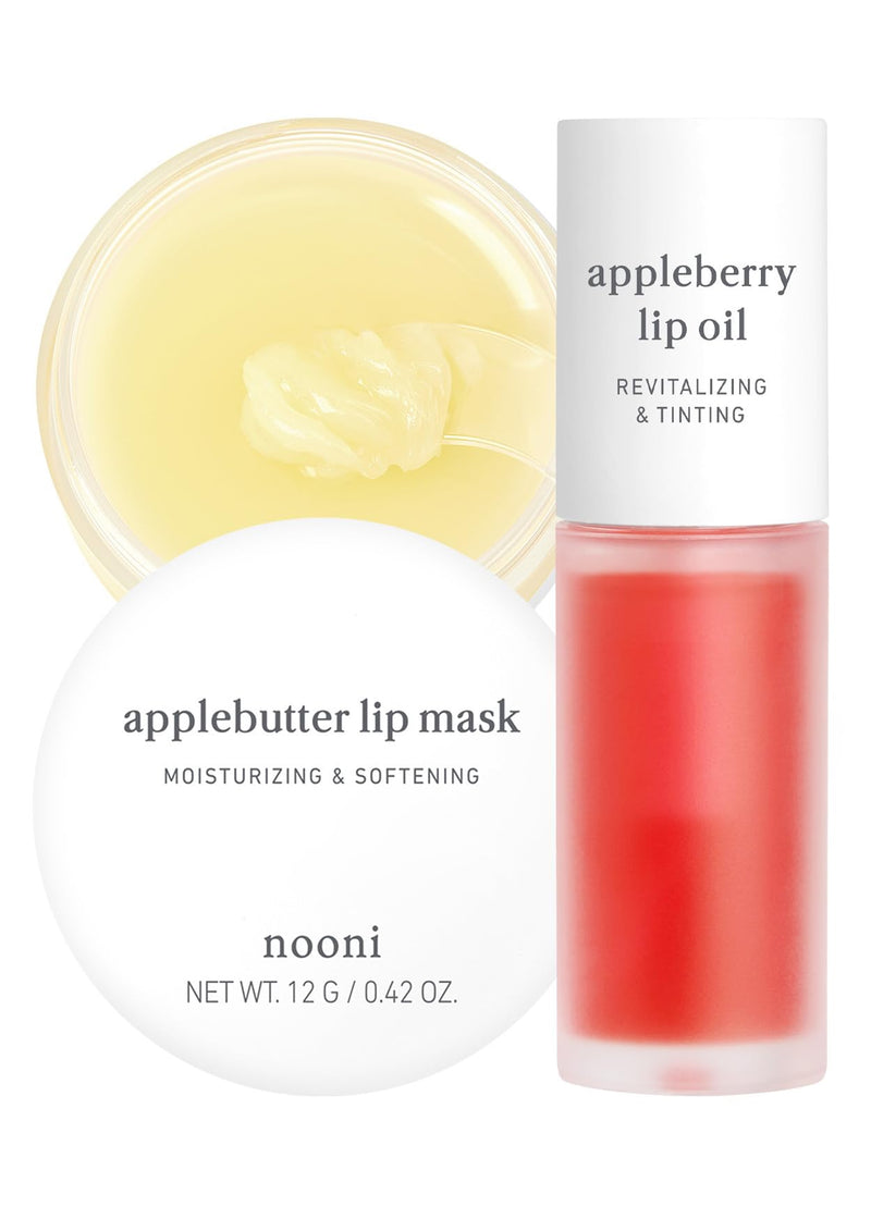 NOONI Best Lip Duo | Applebutter Lip Mask and Appleberry Lip Oil Value Set | with Shea Butter, Apple Seed Oil and Vitamins, Overnight Lip Mask, Hydrating Lip Balm, Korean Lip Butter, Moisturizing