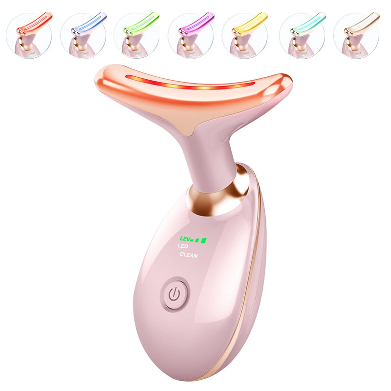 Light Based Face-Neck-Massager - 7 Color Portable Facial Massager for Skin Care, Glossy Pink Pink A1