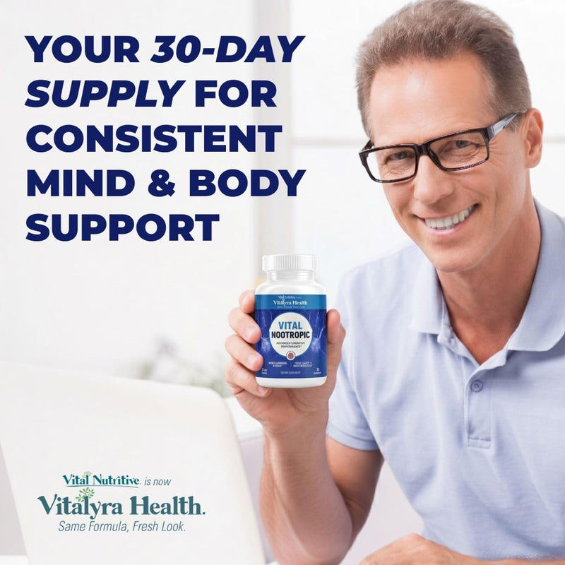 VITAL NUTRITIVE Nootropic 12in1 Brain Supplement for Memory, Focus & Energy | 12-in-1 with L-Tyrosine, Bacopa, Rhodiola, Caffeine & B Vitamins, Cognitive Balance, Men & Women, 30 Day Supply