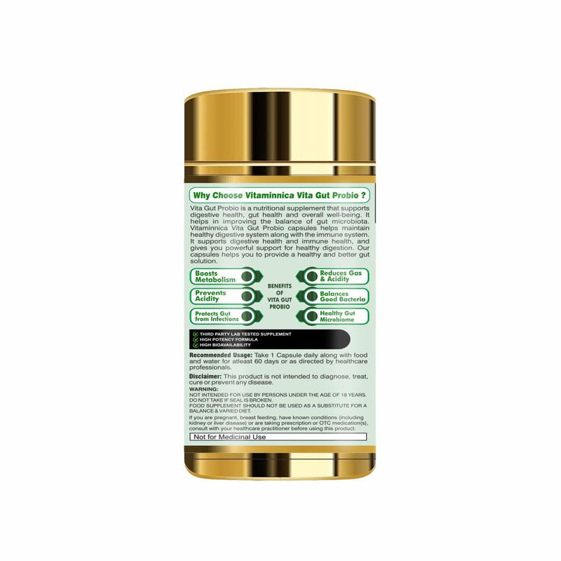 Vitaminnica Vita Gut Probio - Natural Gut Balance Supplement with Digestive Health and Immune Support | 20 Powerful Strains | 60 Capsules