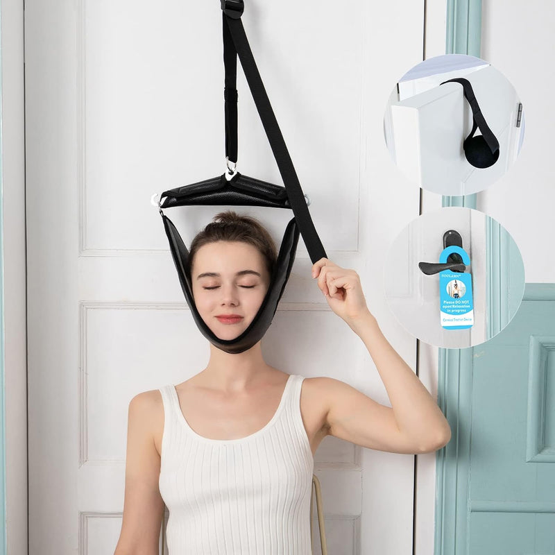 [Australia] - Neck Stretcher Cervical Traction Device for Home Use - Over The Door Cervical Neck Traction Device for Decompression Home Physical Therapy, Portable Neck Traction Device for Neck Pain Black 