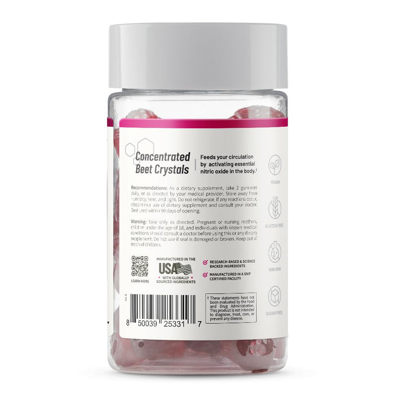 Snap Supplements - Beet Elbows with Nitric Oxide Promotes Healthy Blood Circulation - 120 Gummies