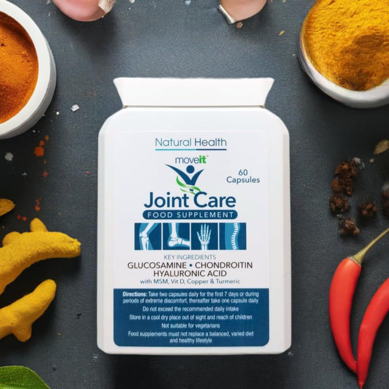 Moveit Joint Care Supplement – 60 Capsules | Glucosamine, Chondroitin, MSM, Turmeric, Hyaluronic Acid, Vitamin D & Copper | Bone & Muscle Support for Mobility, Flexibility & Comfort - 2 Month Supply