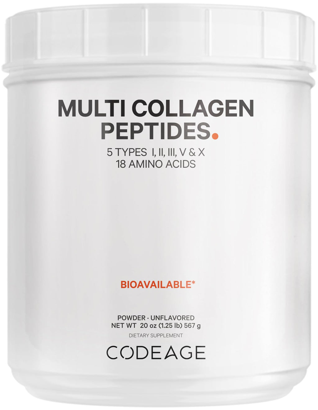 Codeage Multi Collagen Protein Powder Peptides, 2-Month Supply, Hydrolyzed, Type I, II, III, V, X Grass Fed All in One Super Bone Broth Collagen Supplement, Non-GMO, 20 Ounces 20 Ounce