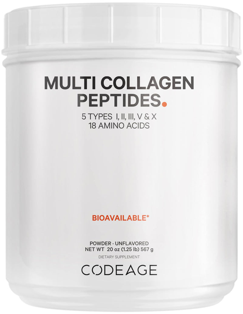 Codeage Multi Collagen Protein Powder Peptides, 2-Month Supply, Hydrolyzed, Type I, II, III, V, X Grass Fed All in One Super Bone Broth Collagen Supplement, Non-GMO, 20 Ounces 20 Ounce