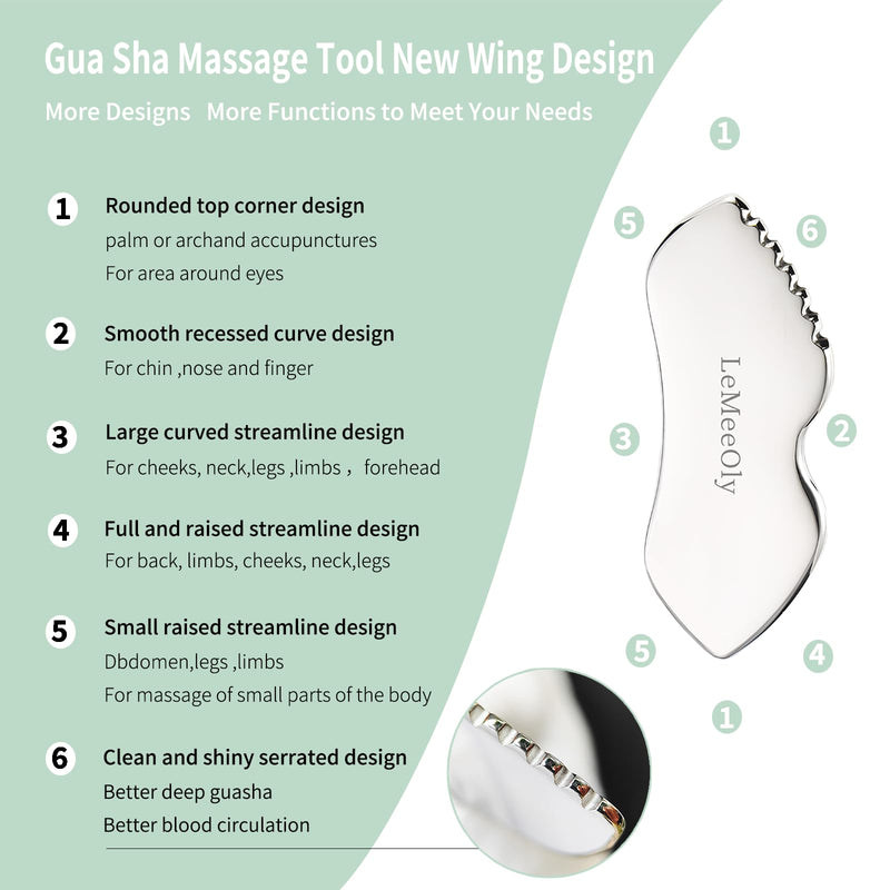 2Pcs Gua Sha Facial Tools Stainless Steel, Detailer GuaSha Set for Face Neck, Natural Skin Care Metal Gua Sha Lymphatic Drainage Face Massage Tool, Gift for Women (Detail Guasha Set) Detail Guasha Set