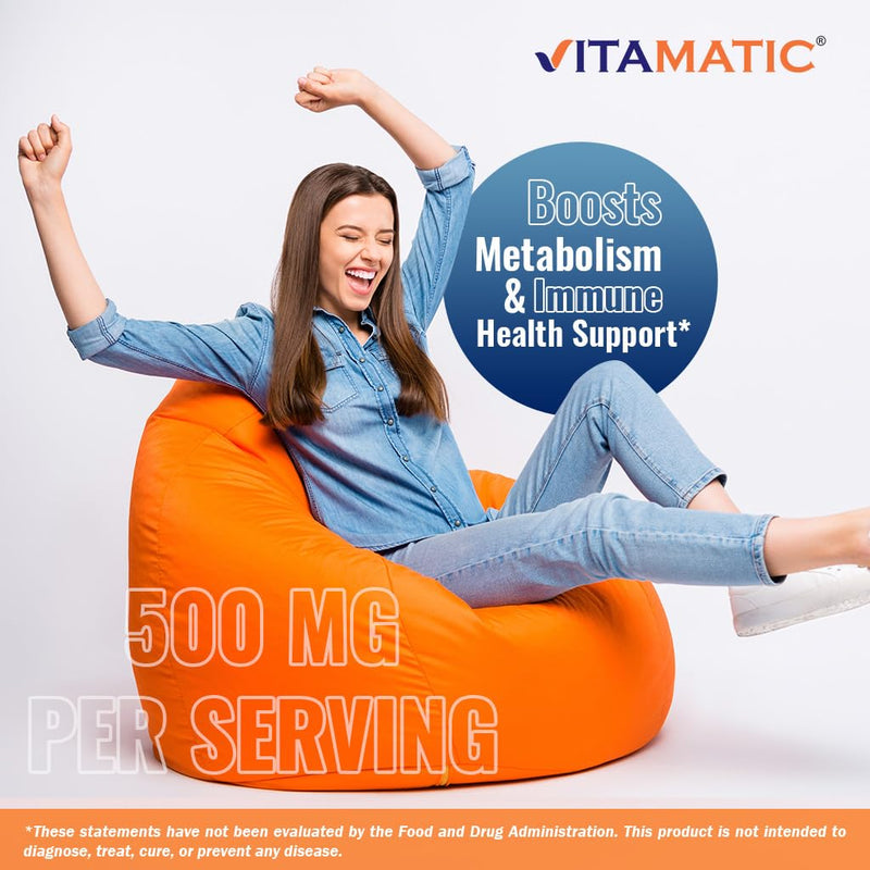 Vitamatic Vitamin B6 (Pyridoxine HCI), 500 mg 120 Vegetarian Tablets - Promotes Energy Production, boosts Metabolism and Immune Health Support