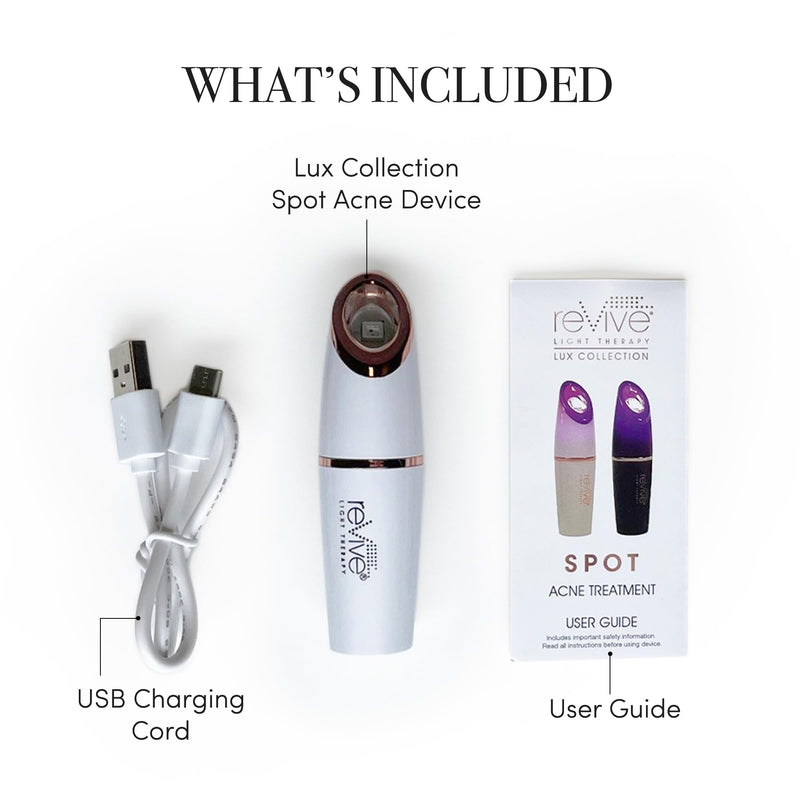 reVive Light Therapy Lux Collection Spot Acne Device, Portable Red & Blue Light LED Therapy Products for Blemish-Prone Skin, Rechargeable, On-The-Go Face Tools for Skincare White