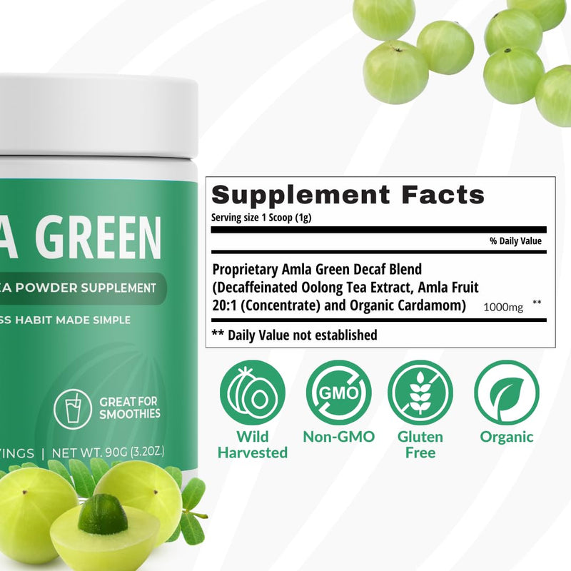 [Australia] - Amla Powder & Decaf Green Tea Superfood Supplement, 20x Ultra Concentrated Amla, Antioxidant Support, Made with Oolong Tea and Indian Gooseberries, Organic, Vegan, Decaf, 30 Servings 30 Servings (Pack of 1) 