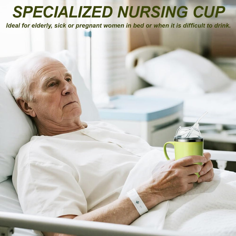 Adults Sippy Cup with Handle, 350ml Non-Spill Leak-Proof Straw Cup for Elder, Senior Drinking/Feeding Cup, Adult Hydration Caregiver Cup with 30cm Straw and Grip Handle, Easy to Use & Clean Green 350.0 Millilitres