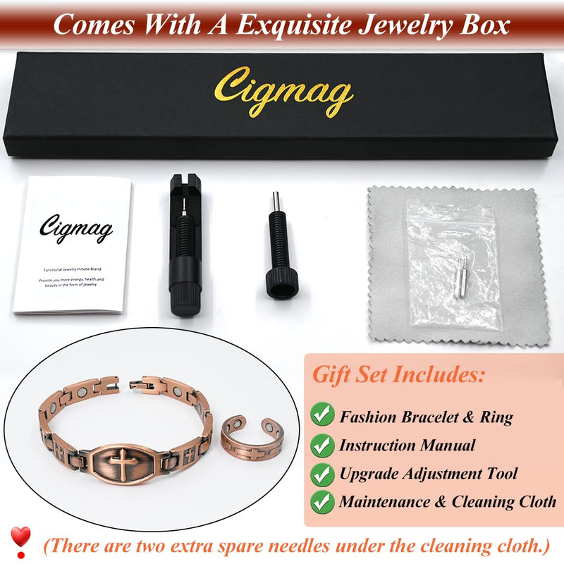 [Australia] - Copper Bracelet for Women, Magnetic Bracelets for Women with Ultra Magnets, Pure Copper Adjustable with Sizing Tool (Cross) Cross 