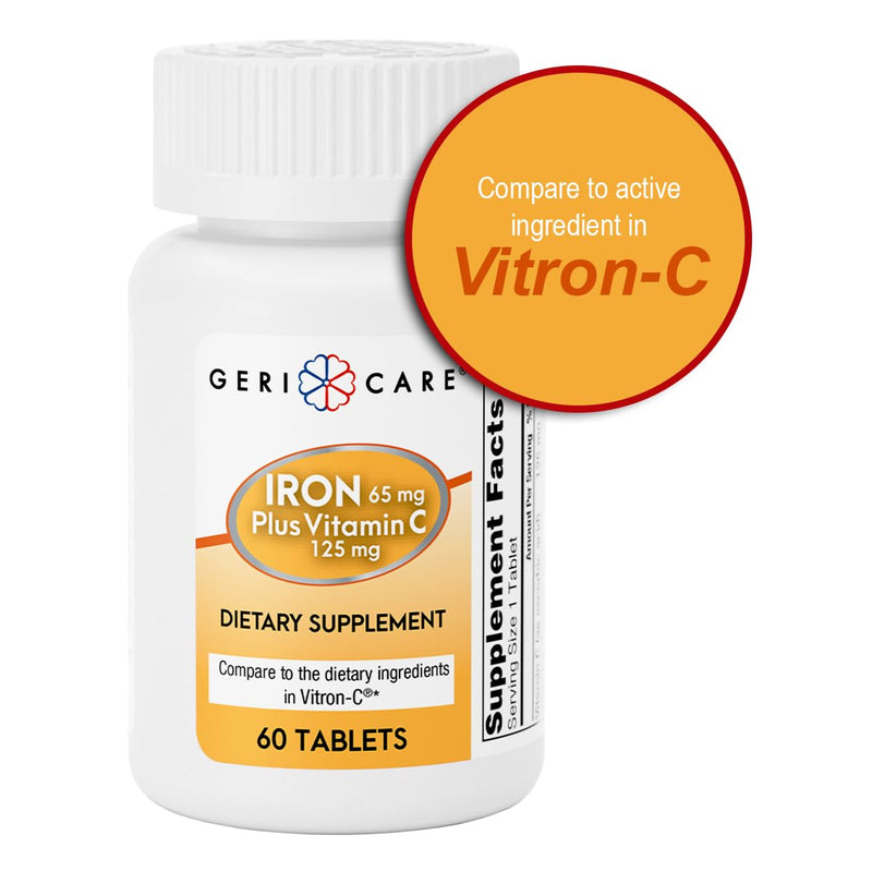 GeriCare Iron 65mg Plus Vitamin C 125mg Tablets – High-Absorption Iron for Anemia Support, Red Blood Cell Production, Fatigue Reduction, and Immune Health – 60 Count (2 Pack) 60 Count (Pack of 2)