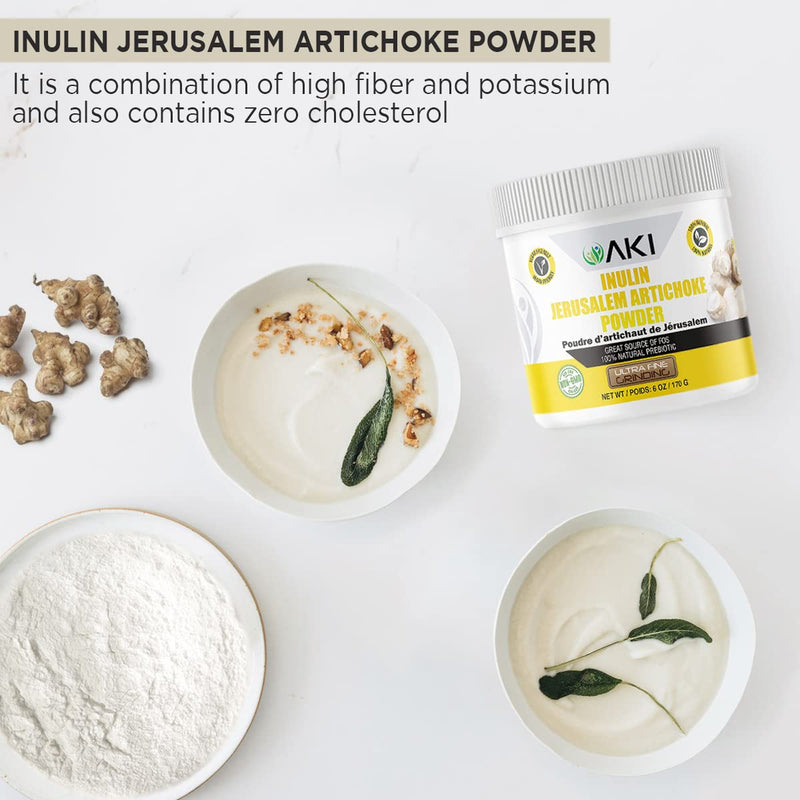[Australia] - AKI Inulin Jerusalem Artichoke Powder (6oz/170g) Good in Fiber & Prebiotic, Ideal for Coffee, Smoothies, Juice & Other Meals | Vegan, Gluten-Free (Pack of 1) 