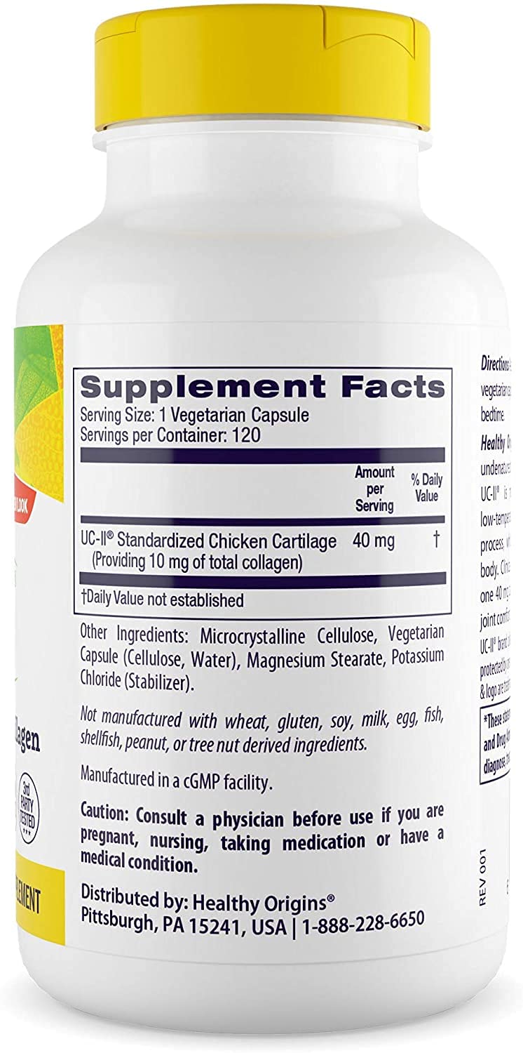 [Australia] - Healthy Origins UC-II, 40 mg - Premium Collagen Supplement for Joint Health, Mobility & Flexibility - Undenatured Type II Collagen - Gluten-Free & Non-GMO Supplement - 120 Veggie Caps 120 Count (Pack of 1) 