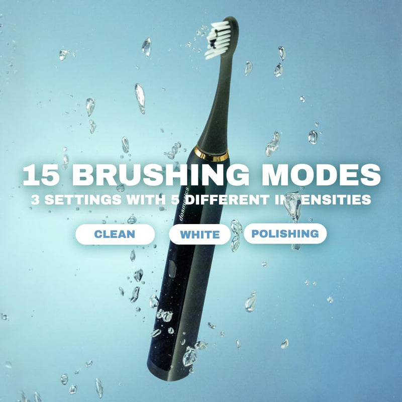 [Australia] - Electric Toothbrush for Adults, Sonic Toothbrush with Replaceable Heads and 15 Brushing Modes, Rechargeable Waterproof Toothbrushes for Plaque Removal with Charging Base and Travel Cap 