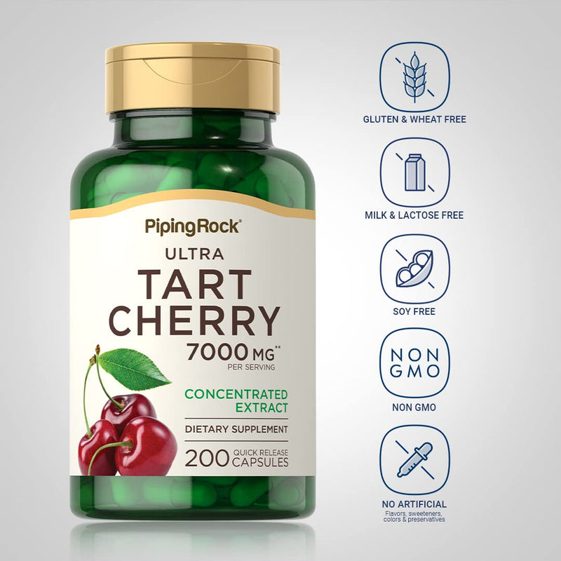 [Australia] - Piping Rock Tart Cherry Extract Capsules | 7000 mg | 200 Pills | Ultra Strength | Non-GMO, Gluten Free Supplement 