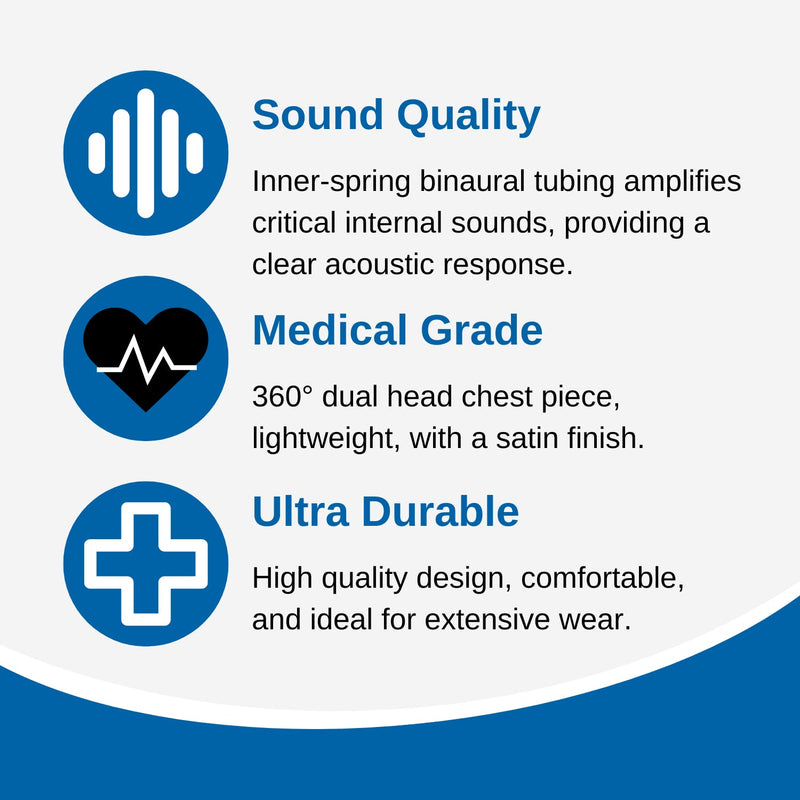 [Australia] - HCS Blue Stethoscope, Classic Lightweight - Dual Head, Medical Grade Stethoscopes for Nurses, Students, Home - 22 inch Tubing 