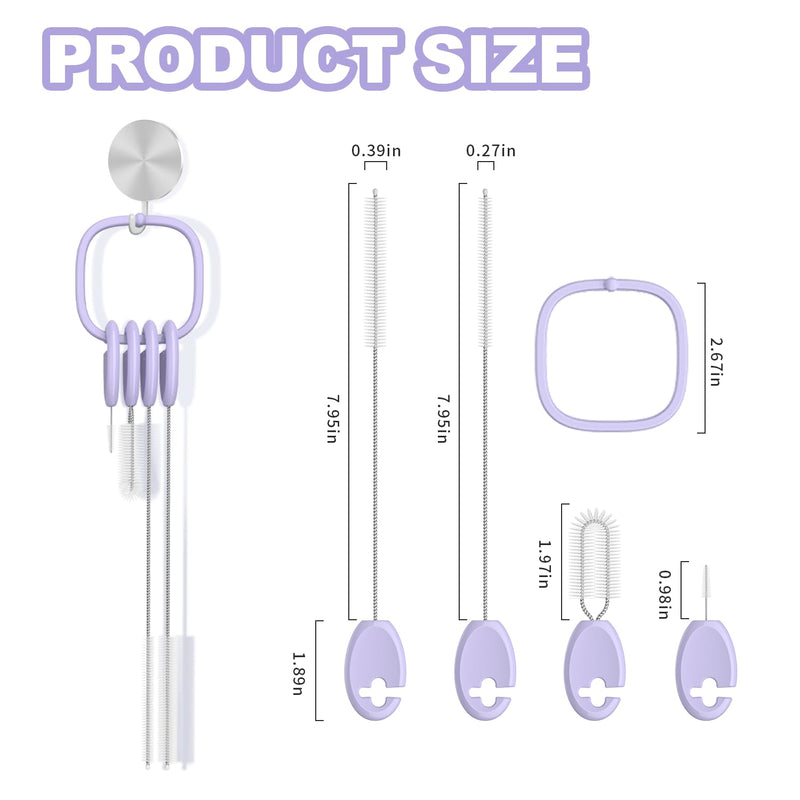 [Australia] - YOTIME Standing Straw Cleaner Brush Set, 4in1 Reusable Straw Brushes with Holder Ring, for Wide and Narrow Straws, Tumblers, Water Bottles and Cups, Purple Standard | Purple 