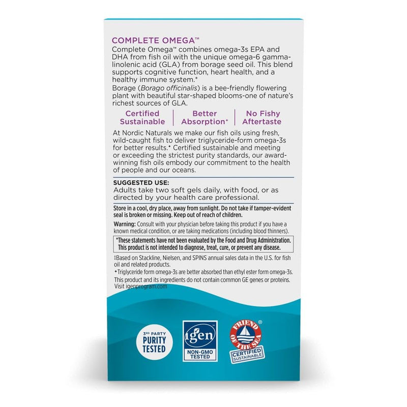 [Australia] - Nordic Naturals Complete Omega, Lemon Flavor - 180 Soft Gels - 565 mg Omega-3 - EPA & DHA with Added GLA - Healthy Skin & Joints, Cognition, Positive Mood - Non-GMO - 90 Servings 180 Count (Pack of 1) 