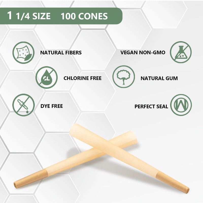 [Australia] - Pre Rolled Cones 1 1/4 Size 100 Pack, Natural Unbleached Cones Rolling Papers with W-shaped Tips, Slow & Even Burning Preroll Cones Packing Tubes Included for Party Gift (84mm) Classic-100 Count 