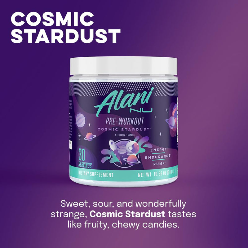 [Australia] - Alani Nu Pre Workout Powder Cosmic Stardust | Amino Energy Boost | Endurance Supplement | Sugar Free | 200mg Caffeine | L-Theanine, Beta-Alanine, Citrulline | 30 Servings 