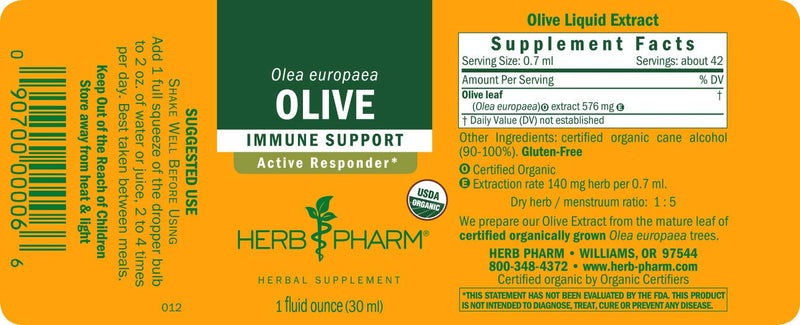 [Australia] - Herb Pharm Certified Organic Olive Leaf Liquid Extract for Immune System Support - 1 Ounce 1 Fl Oz (Pack of 1) 