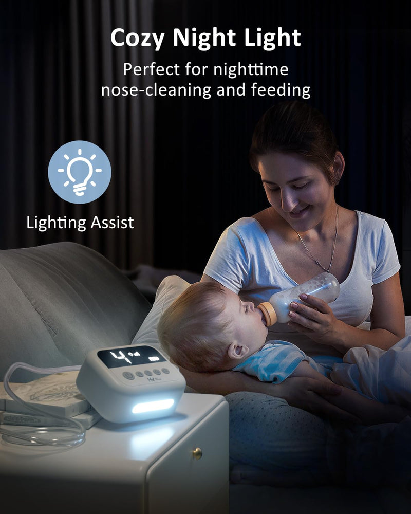 [Australia] - HEYVALUE Nasal Aspirator for Baby, Hospital Grade Nose Sucker with 9 Levels Suction, Night Light and Nursery Rhyme Soothing Function, Electric Nose Suction for Baby with Food-Grade Silicone Tips White 