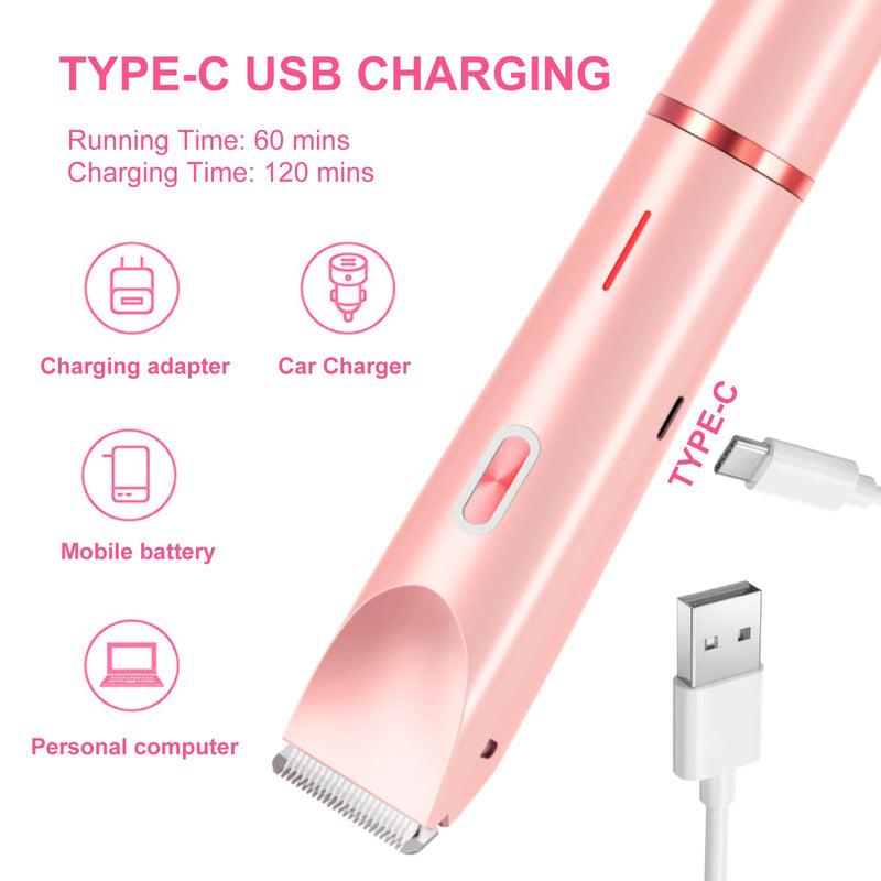 [Australia] - Electric Bikini Trimmer for Women, 2-in-1 Hair Shaver and Epilator, Waterproof Wet/Dry Lady Shaver（Pink） Pink 