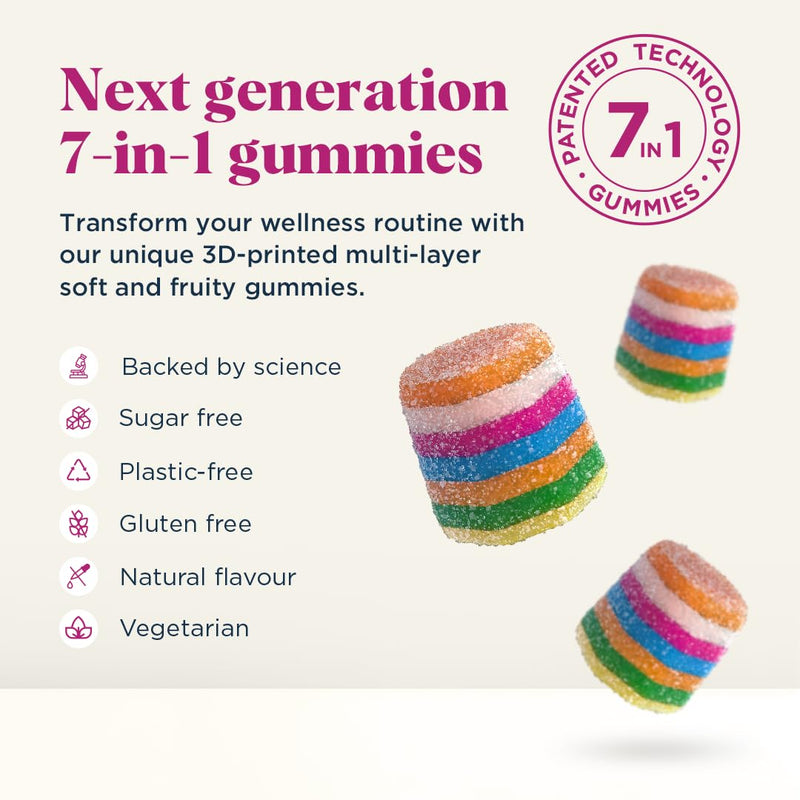 UPSA x Nourished 7-in-1 Beauty Gummies for Women - Vitamin C & E, Mango Powder, Selenium, Coenzyme Q10, Resveratrol, Multivitamin Gummy Hair Skin and Nails Vitamins - 30 Vitamin Gummies