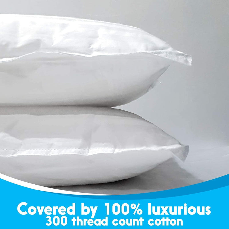 [Australia] - kinder Fluff Toddler Pillow (2X) 14x20in Small Sateen Stripe Pillow 300T Cotton & Down Alternative Fill for Children above 4 14x20in (Pack of 2) White With Sateen Stripes 