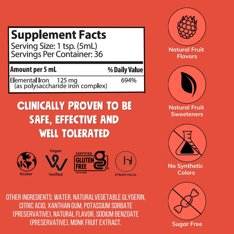 [Australia] - NovaFerrum Wow | 125 High Potency Liquid Iron Supplement | Liquid Iron for Adults | Iron Deficiency | 125mg of Iron Per 5mL Dose | Vegan Verified | Gluten Free Certified | Sugar Free 6 Fl Oz (Pack of 1) 