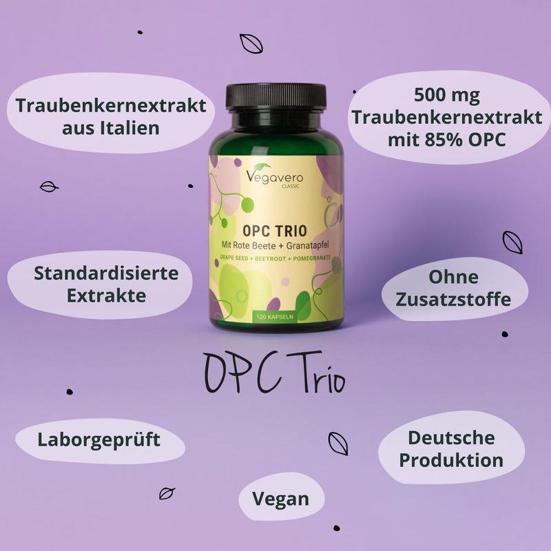[Australia] - OPC Trio | High-dose Italian grape seed extract | With pomegranate & beetroot extract | Antioxidants | Vegan & No Additives | 120 capsules | German production of Vegavero® 