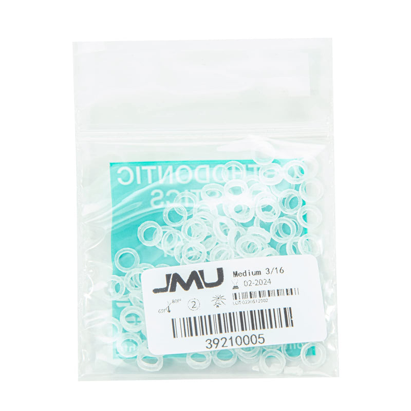 [Australia] - JMU Orthodontic Elastics 3/16 Medium 4.5oz 100 pack Intraoral Elastic Bands Latex Free Dental Rubber Bands Made in USA 100 Pack-Clear 
