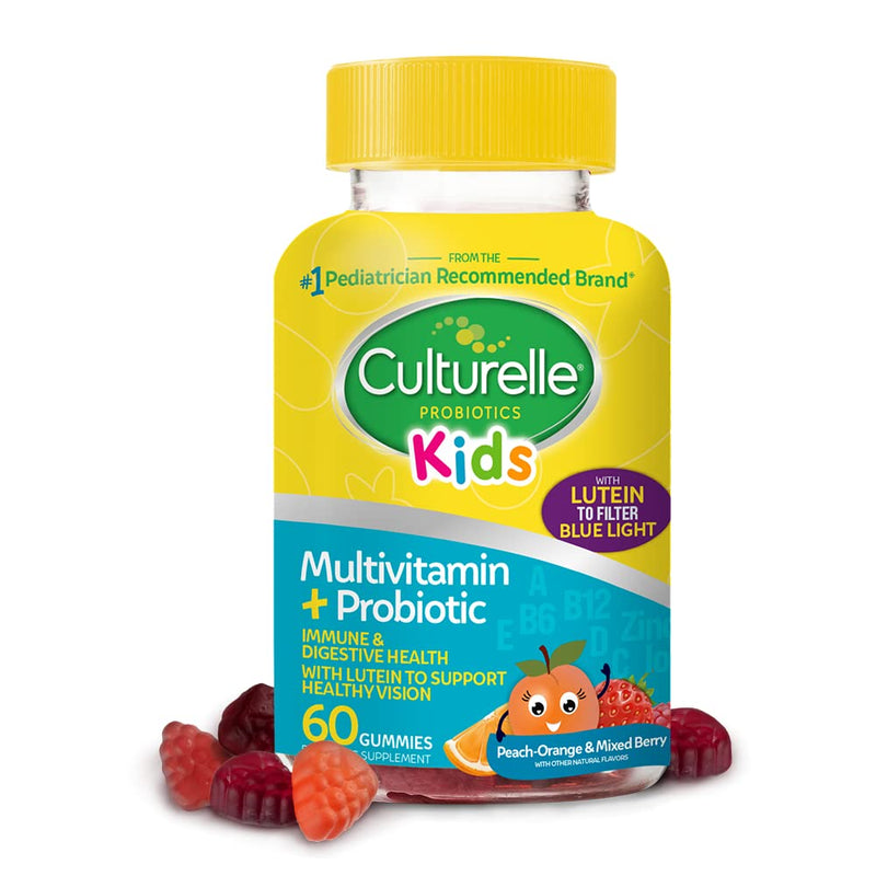 Culturelle Kids Probiotic Gummies for Ages 2+ - Peach-Orange & Mixed Berry Flavors & Daily Probiotic for Kids + Veggie Fiber Gummies (Ages 3+) - 60 Count - Digestive