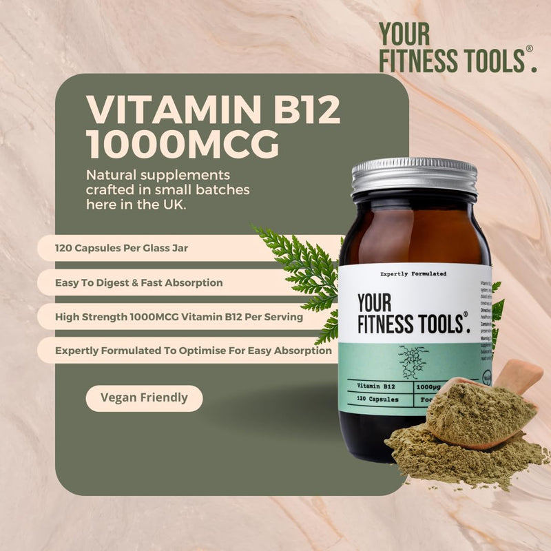 Vegan Vitamin B12 1000MCG | 120 x Methylcobalamin Vegan B12 Vitamin Capsules | High Strength Tablets | Contribute to The Reduction of Tiredness & Fatigue | Made in The UK