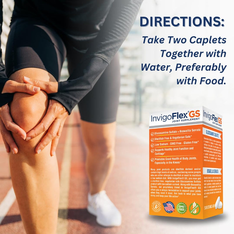INVIGOFLEX Glucosamine Sulfate (Shellfish Free, Sodium Free & Vegetarian Safe) Non GMO, Gluten Free - with Boswellia Serrata - Premium Joint Supplement GS - 2 Pack | Shellfish Free, Sodium Free, Vegetarian Safe, Non GMO & Gluten Free, With Boswellia Se...