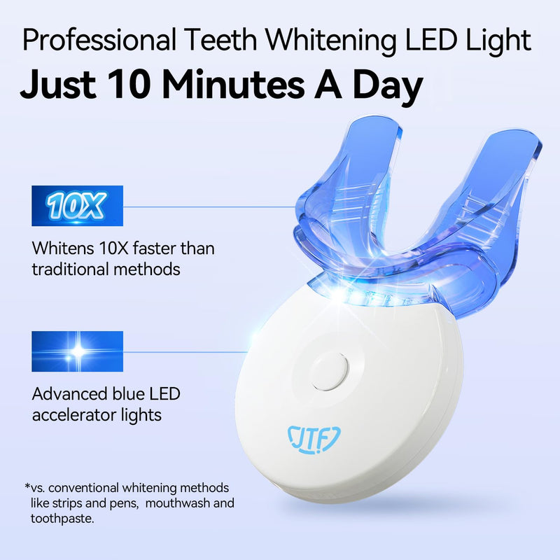 [Australia] - JTF Portable Teeth Whitening Kit: LED Accelerator Light with 5 Whitening Gel and 1 Remineralization Gel, 35% Carbamide Peroxide, Battery Powered Teeth Whitener to Remove Stain for Brighter White Smile 