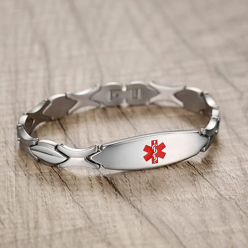 [Australia] - LinnaLove Personalized Medical Alert Bracelets for women Fashion Stainless Steel Emergency Medical Bracelets w/Free Engraving (7.5) type 2 diabetes 
