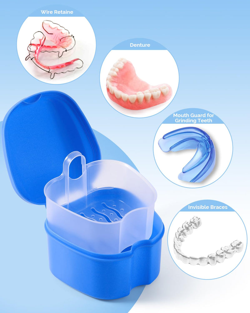 [Australia] - JMU 2pcs Denture Bath Case, Denture Cup for Soaking Dentures with Strainer Basket Tray for Dentures, Mouth Guard Storage Case (Navy Blue/Teal Blue) Navy Blue,Teal Blue 
