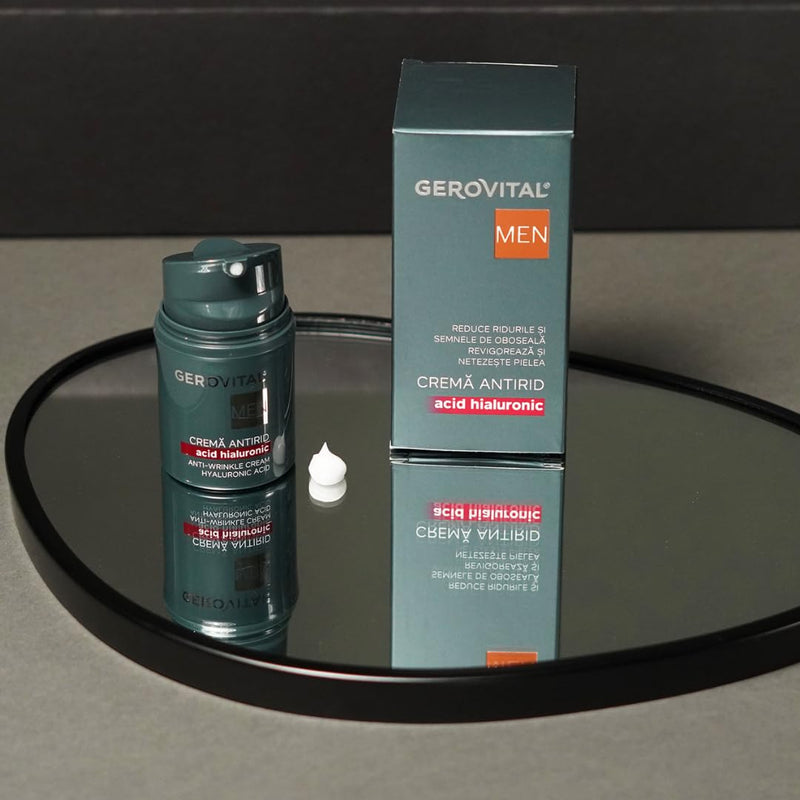 Gerovital MEN Anti Wrinkle Face Cream with Hyaluronic Acid, Vitamin E, Facial Skin Care, Moisturizer Face Cream, Anti Aging, 30 milliliters
