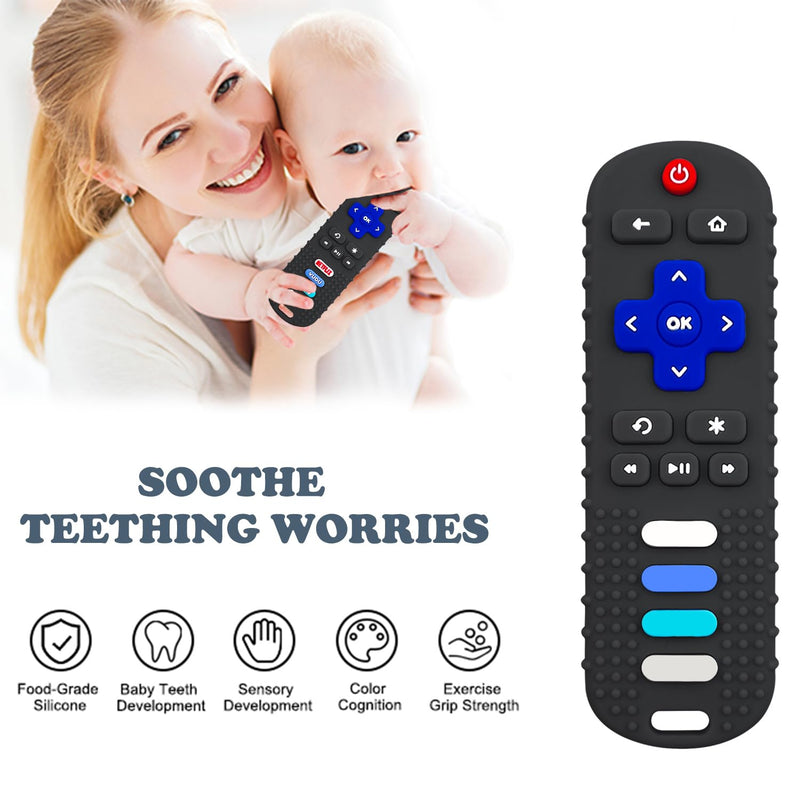 [Australia] - 2Pcs Silicone Teething Toys, Remote Control Shape Teethers for Babies Remote Teething Toys, Silicone TV Remote Teether BPA Free/Refrigerator Safe 2 Black 