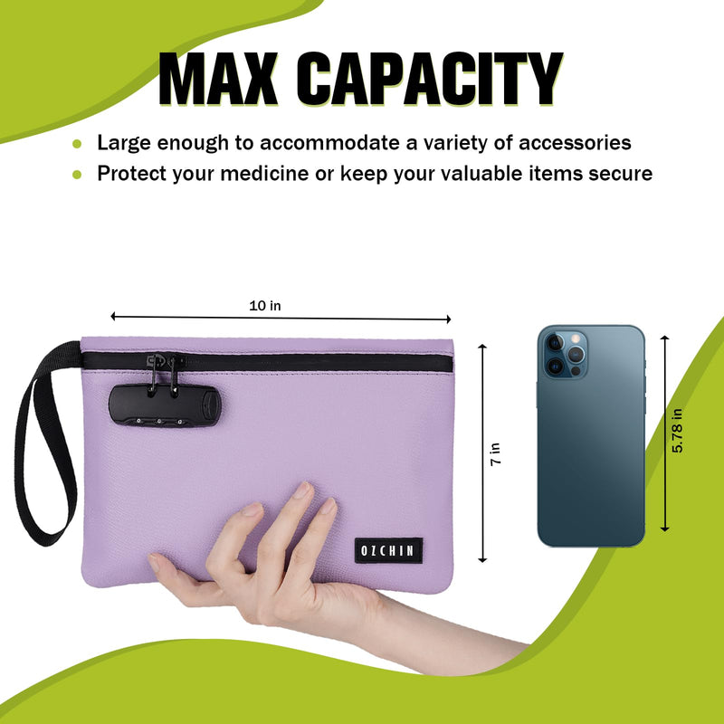 [Australia] - OZCHIN Storage Bag with Combination Lock, Carbon Lining Locking Bag Waterproof Lockable Case Great Gift for Mother's Day Light Purple 