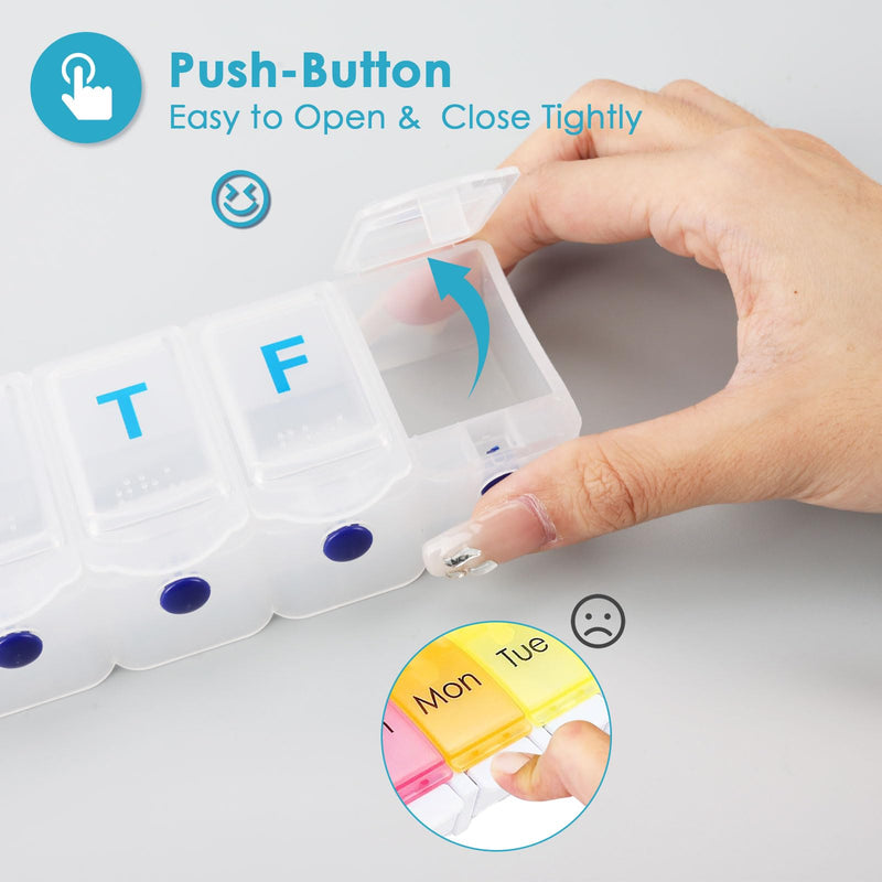 Extra Large Weekly Pill Organizer 1 Time a Day, Travel Pill Box 7 Day, Portable Pill Case with Push Button, Daily Pill Dispenser for Medication Vitamins Fish Oil Supplements Extra Large
