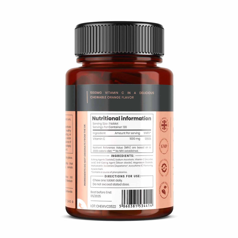Double Strength Chewable Vitamin C 1000mg x 120 Tablets (Orange Flavour) 120 count (Pack of 1)