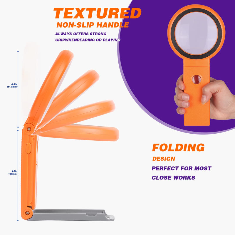 [Australia] - 30X 40X Magnifying Glass with Light and Stand, Foldable Handheld Magnifying Glass 18 LED Illuminated Lighted Magnifier for Macular Degeneration, Seniors Reading, Close Work, Coins, Jewelry (Orange) Orange 
