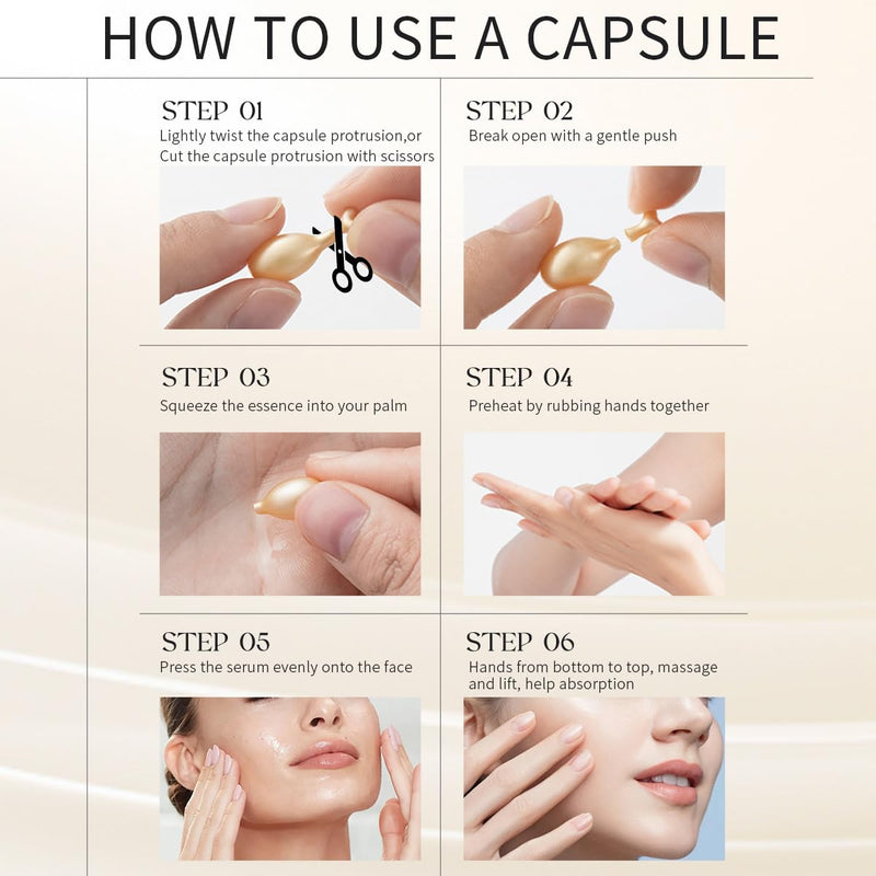 HKH Vitamin C Serum For Face: 30 Capsules Anti-Aging Wrinkles With Vit C & Vitamin E Serum For Women Over 30+ - Reducing Fine Lines - Smoothing & Firming Skin - Travel Friendly