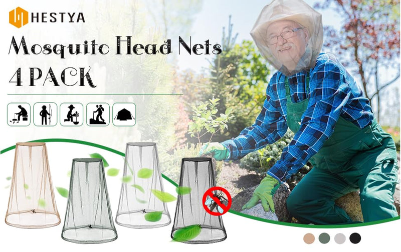 [Australia] - HESTYA 4 Pack Mosquito Net Mesh for Head Face Neck Fly Netting Hood from Bugs Gnats No See Net with Carry Bags for Outdoor(Beige) Beige 