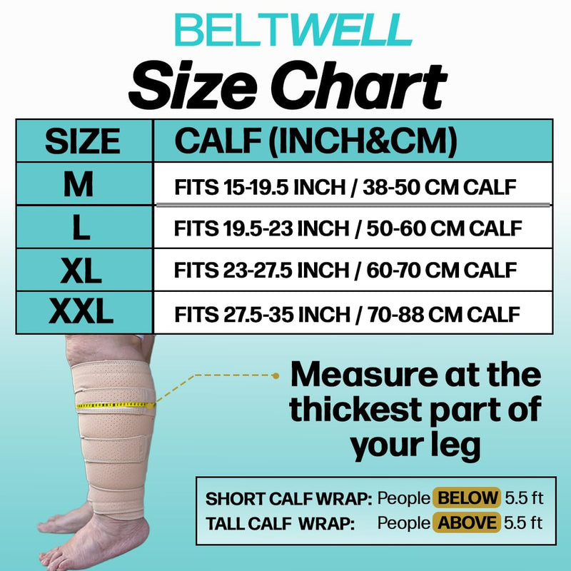 Beltwell® Adjustable Lymphedema Calf Compression Wrap for Swelling, Edema, Lipedema, Circulation, Heaviness, Pain - Easy to put on XXL - TALL Beige