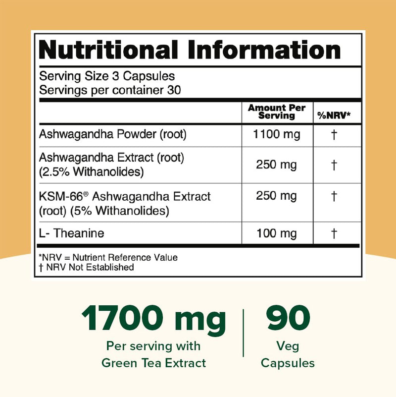 VAHDAM Ashwagandha Supplement 1700mg | 90 Capsules (1 Months Supply) with KSM- 66 Ashwagandha Root Extract and L-Theanine