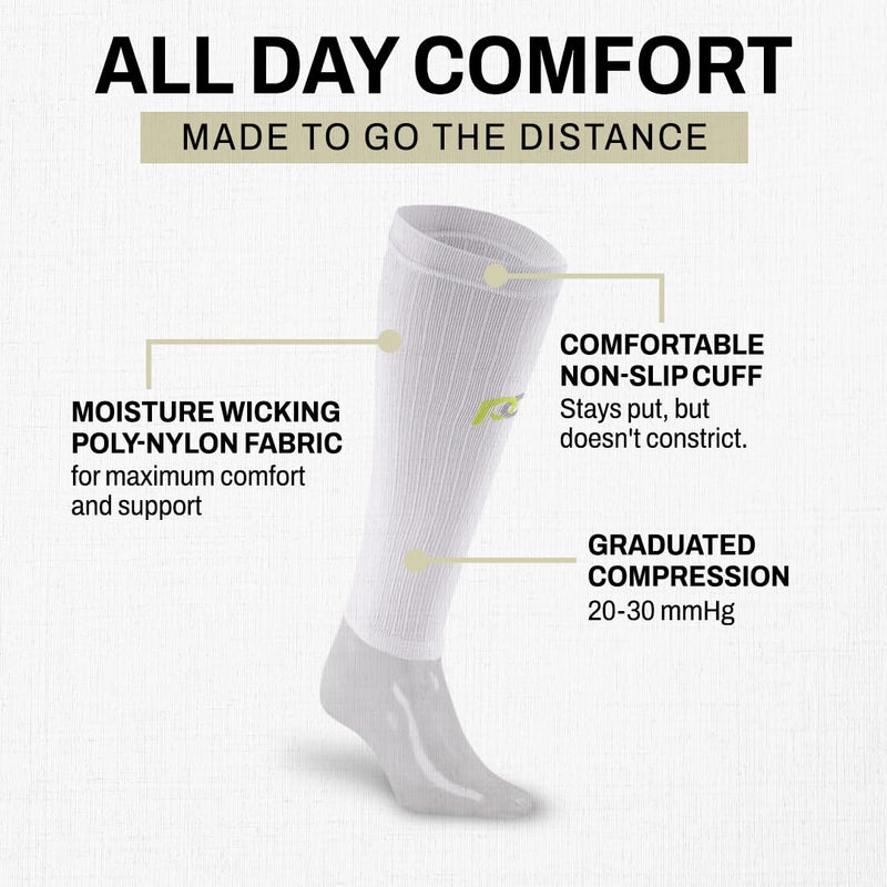 PRO Compression Calf Sleeve for Pain Relief | Calf Guard for Running, Cycling, Nurses, and Sports X-Small White